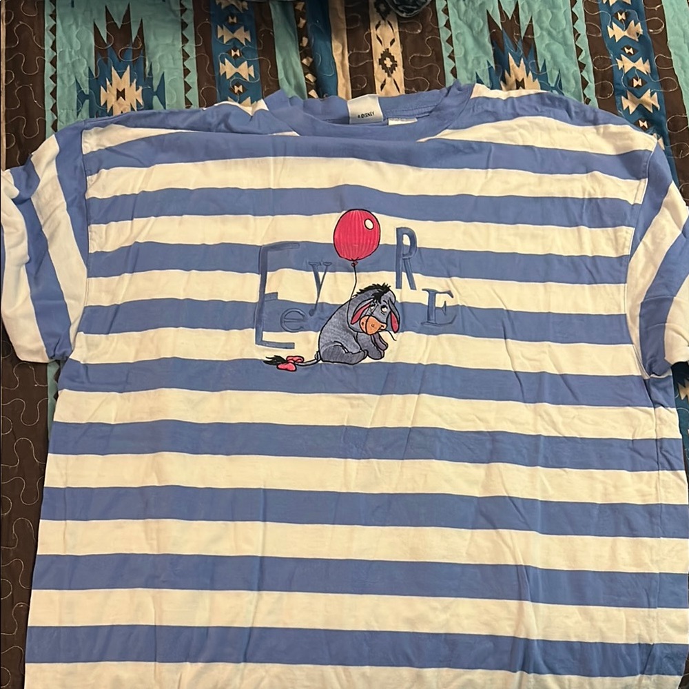 Disney Blue and White Striped Short Sleeve Tee
